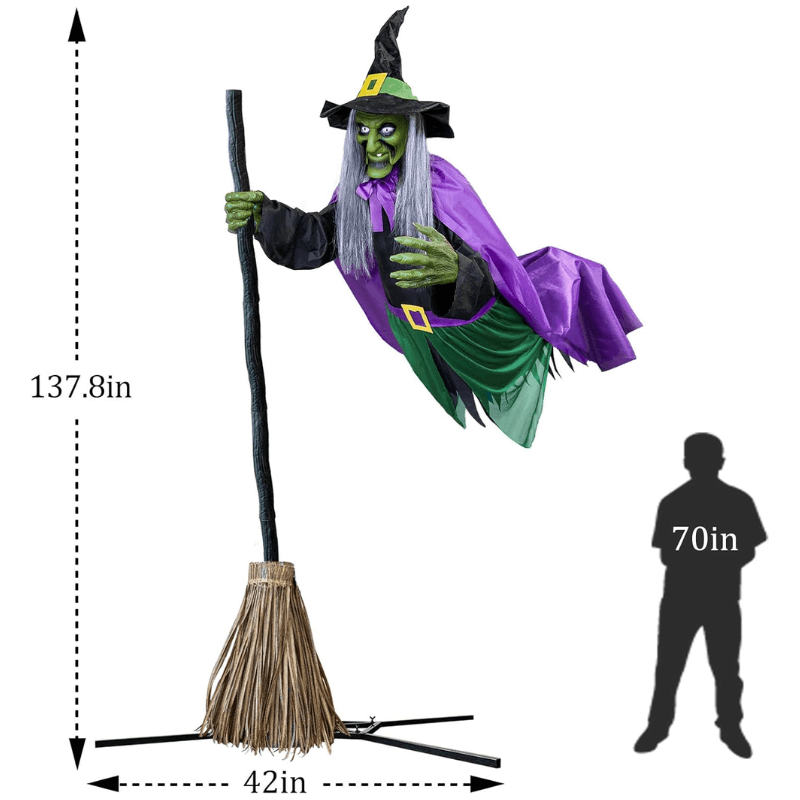 11.5ft Flying Witch on Broom Halloween Decor with Sound & Touch Activated