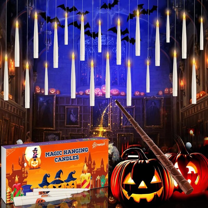 24 PCS Floating Candles with Wand Remote & Holiday Tattoo Sticker Set